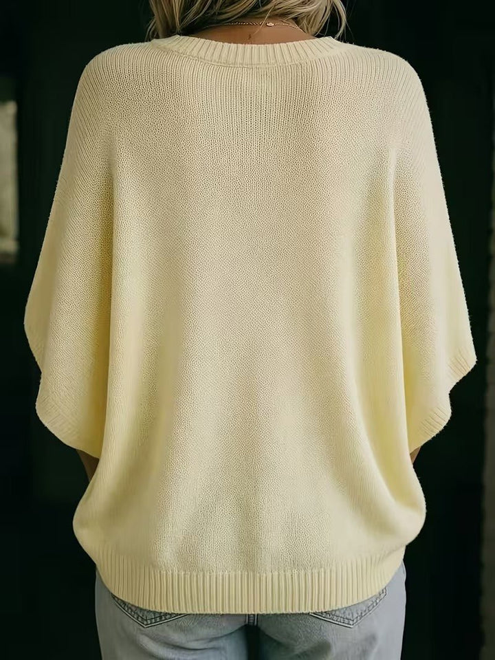 Relaxed Short-Sleeve Knit Batwing Top with Round Neck 6