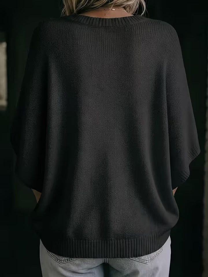Relaxed Short-Sleeve Knit Batwing Top with Round Neck 28