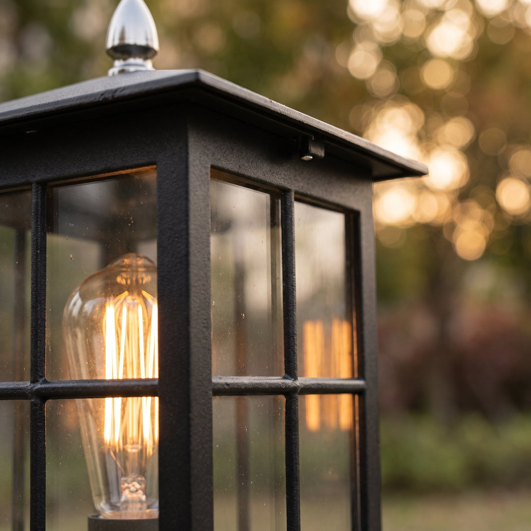 Solar Outdoor Post Light, Traditional Black Stone-Style Pillar Lamp, Dusk-to-Dawn 5