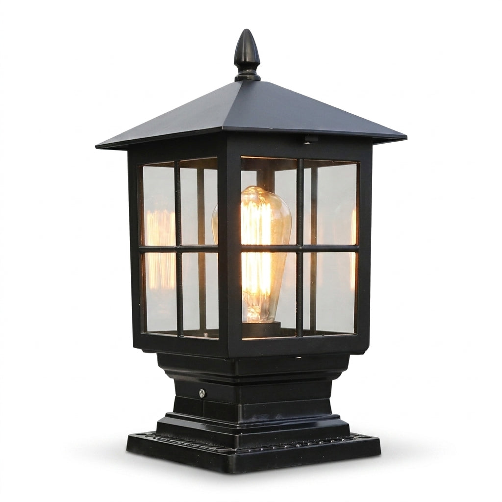 Solar Outdoor Post Light, Traditional Black Stone-Style Pillar Lamp, Dusk-to-Dawn 1