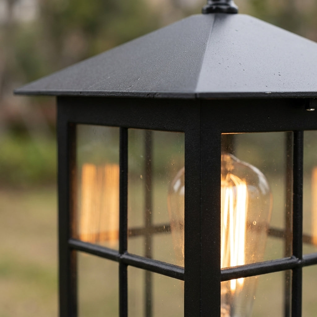 Solar Outdoor Post Light, Traditional Black Stone-Style Pillar Lamp, Dusk-to-Dawn 6