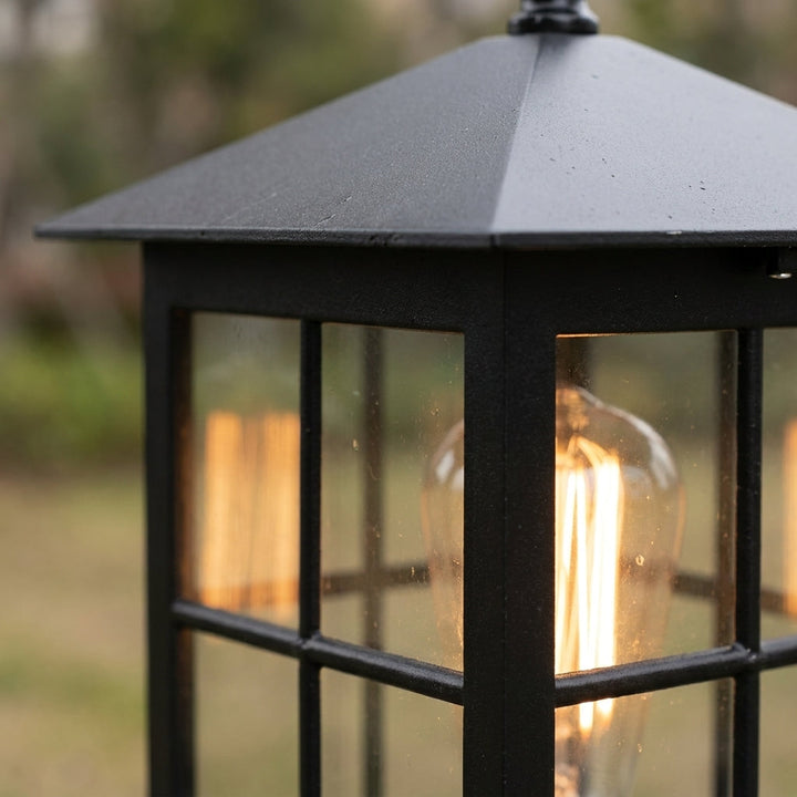 Solar Outdoor Post Light, Traditional Black Stone-Style Pillar Lamp, Dusk-to-Dawn 6