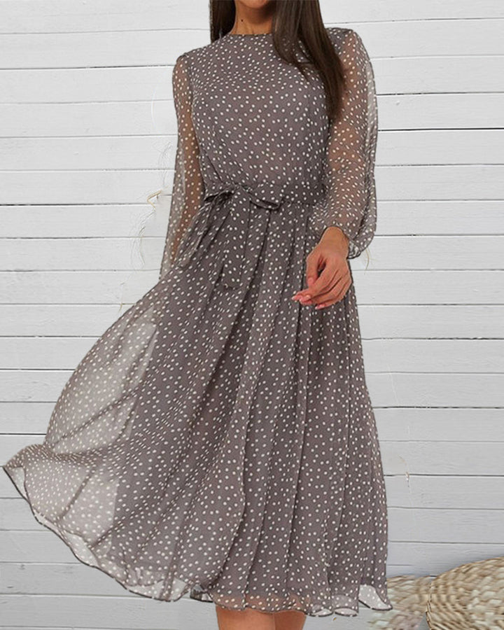 Women's Loose Polka Dot Dress Knee Length A Line Long Sleeve Casual 2
