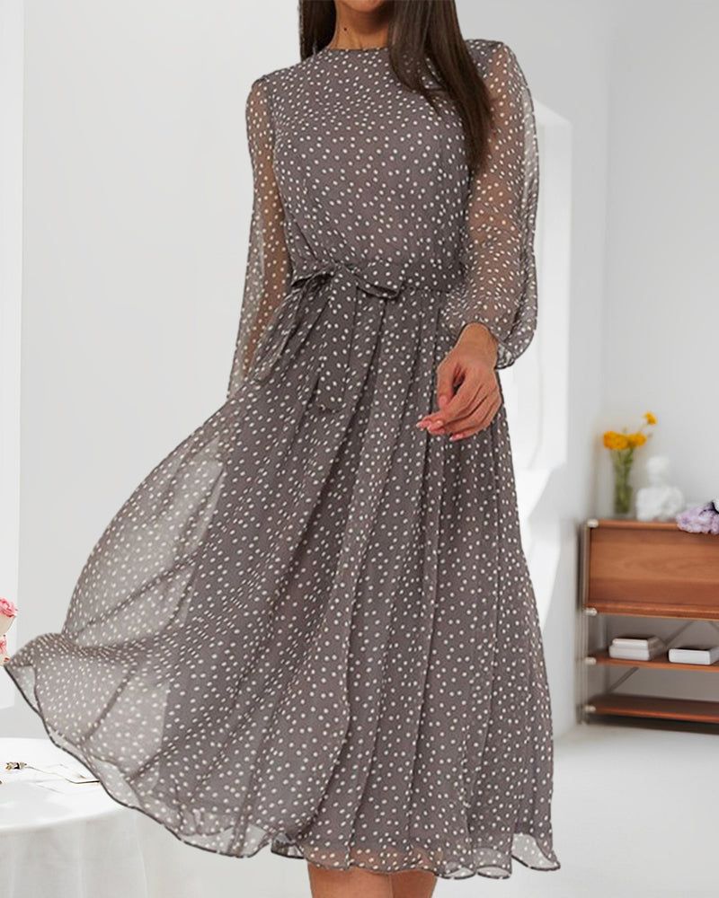 Women's Loose Polka Dot Dress Knee Length A Line Long Sleeve Casual 3