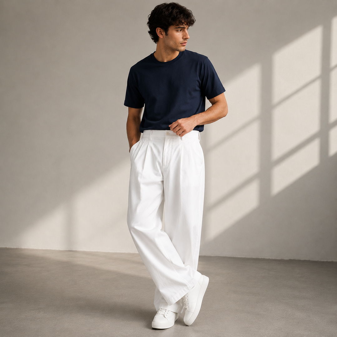 Men's Pleated Wide-Leg Pants – Relaxed Modern Trousers for Everyday & Travel 1