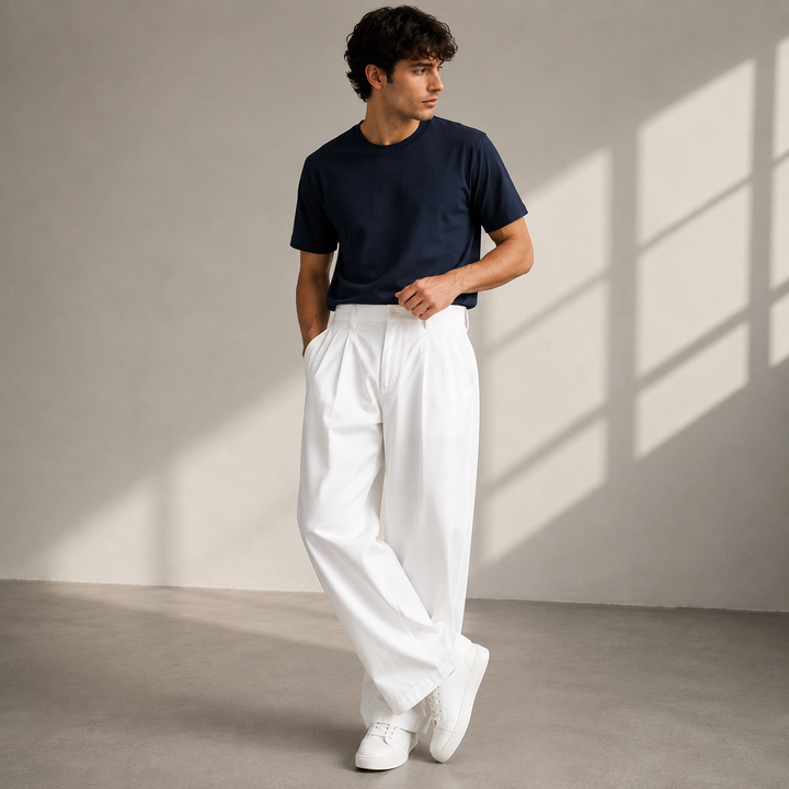 Men's Pleated Wide-Leg Pants – Relaxed Modern Trousers for Everyday & Travel 1