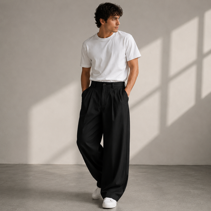 Men's Pleated Wide-Leg Pants – Relaxed Modern Trousers for Everyday & Travel 2