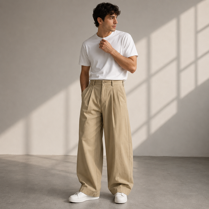 Men's Pleated Wide-Leg Pants – Relaxed Modern Trousers for Everyday & Travel 3