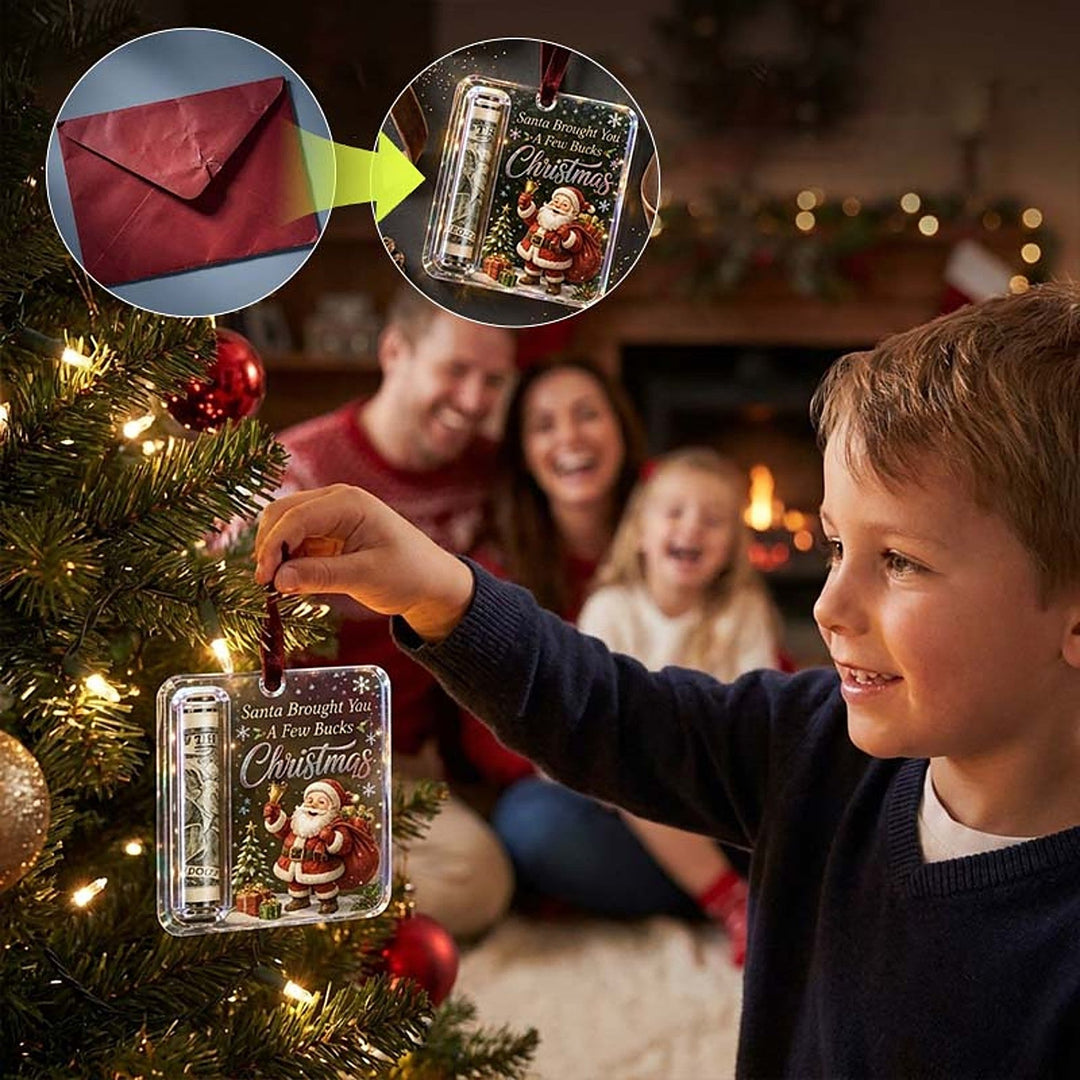Christmas Ornament Money Holder - Clear Acrylic Hanger for Rolled Bills 10