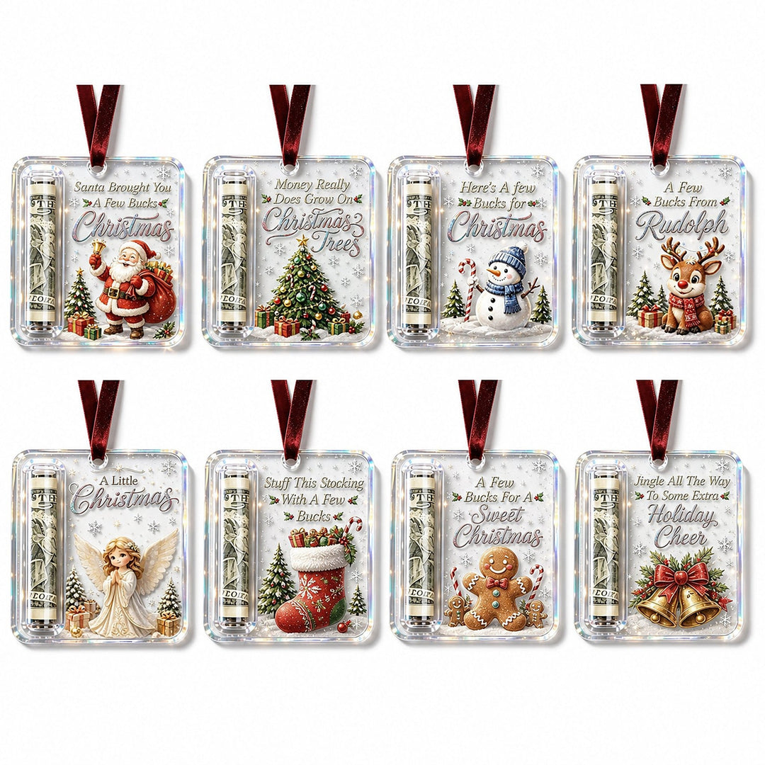 Christmas Ornament Money Holder - Clear Acrylic Hanger for Rolled Bills 13
