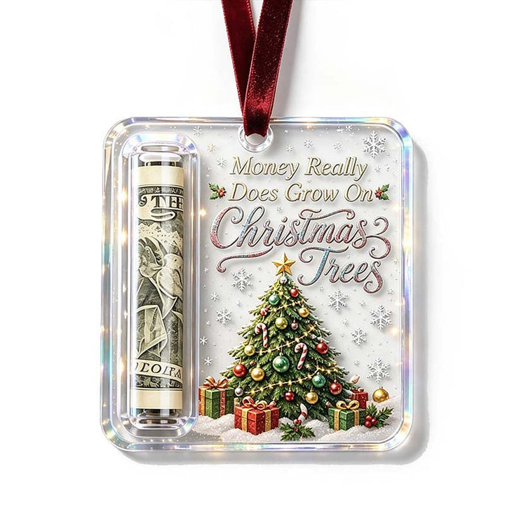 Christmas Ornament Money Holder - Clear Acrylic Hanger for Rolled Bills 15