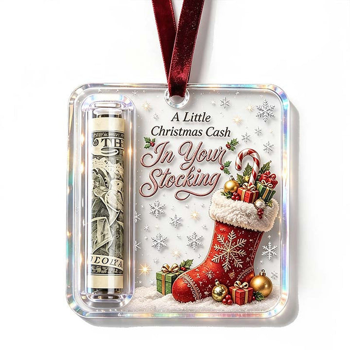Christmas Ornament Money Holder - Clear Acrylic Hanger for Rolled Bills 19
