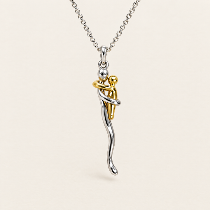 Hug Pendant Necklace for Daughter or Grandchild in Silver and Gold Tone 1