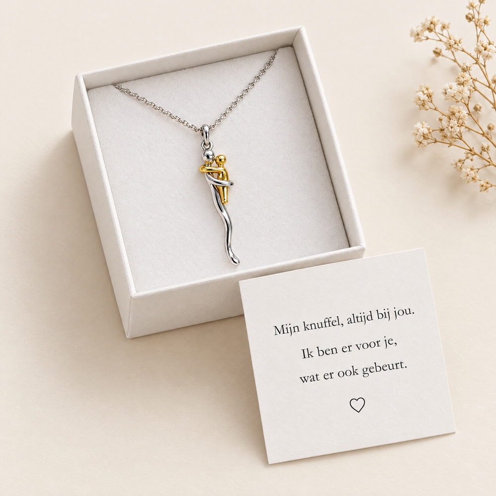 Hug Pendant Necklace for Daughter or Grandchild in Silver and Gold Tone 2