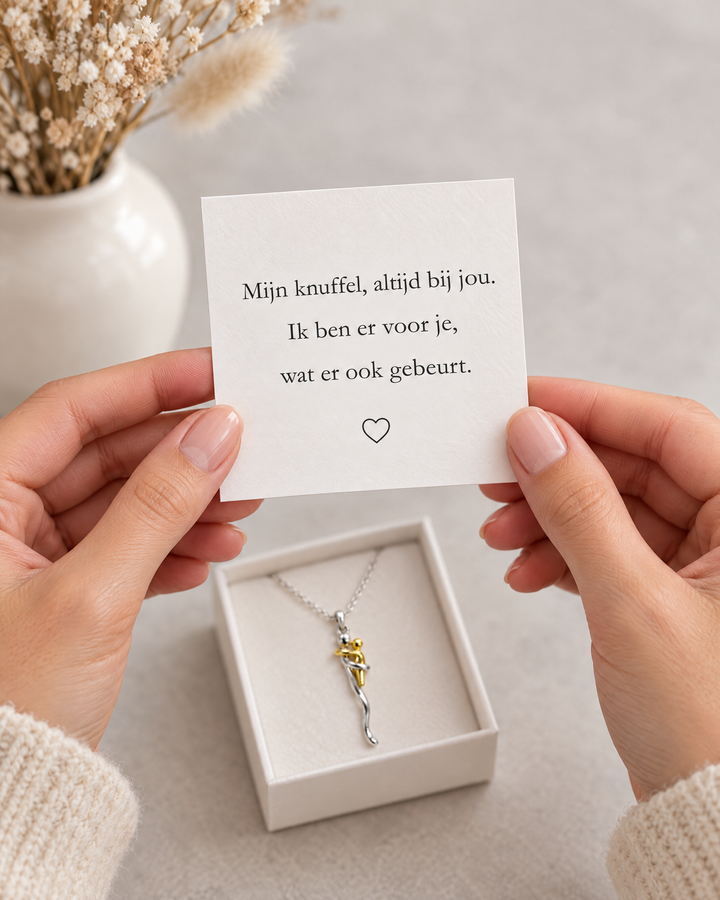 Hug Pendant Necklace for Daughter or Grandchild in Silver and Gold Tone 6