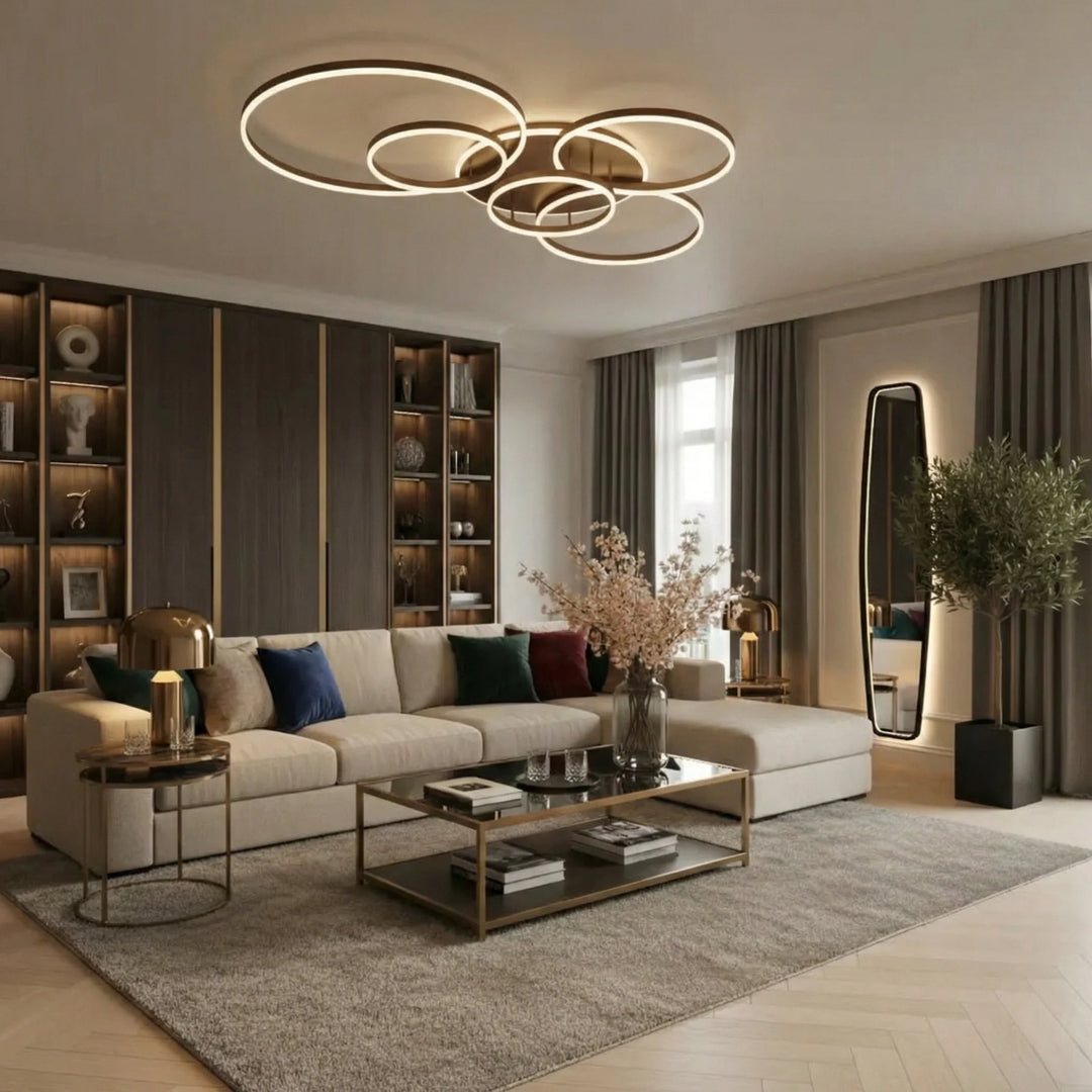 Modern Black LED Ceiling Light with 5 or 6 Dimmable Rings and Remote 3