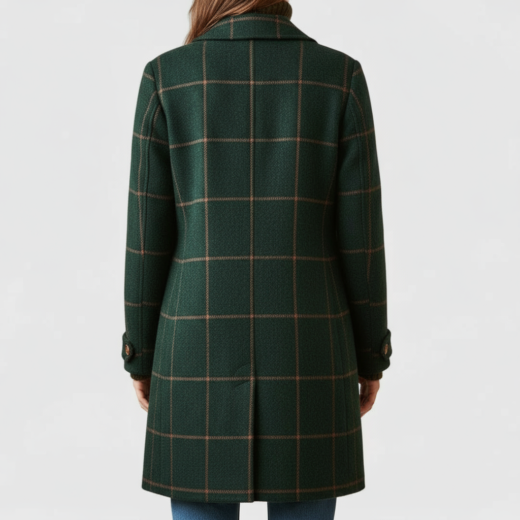 Women's Elegant Plaid Coat with Tailored Fit in Dark Green 2