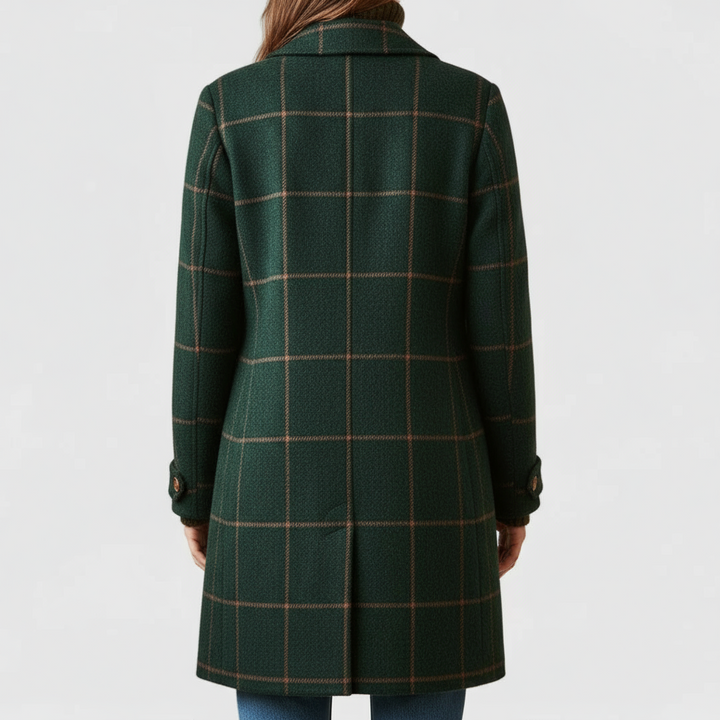 Women's Elegant Plaid Coat with Tailored Fit in Dark Green 2