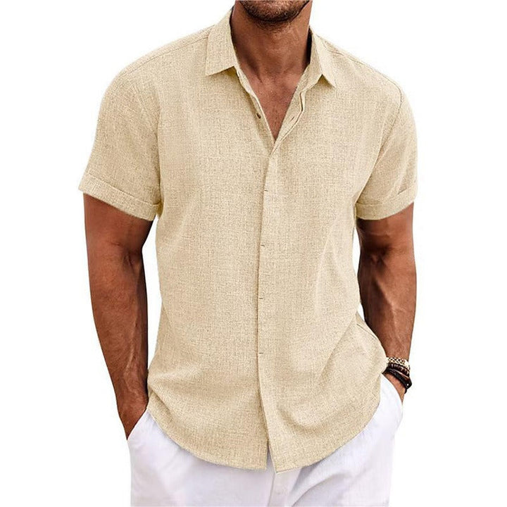 Men's Short-Sleeve Textured Linen Shirt 11