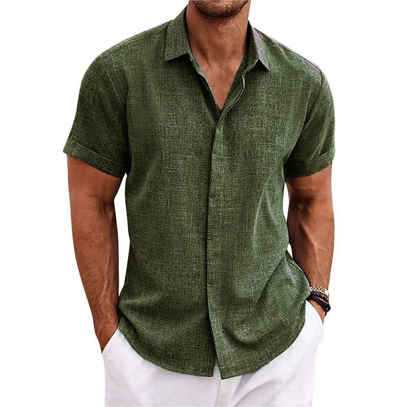 Men's Short-Sleeve Textured Linen Shirt 12