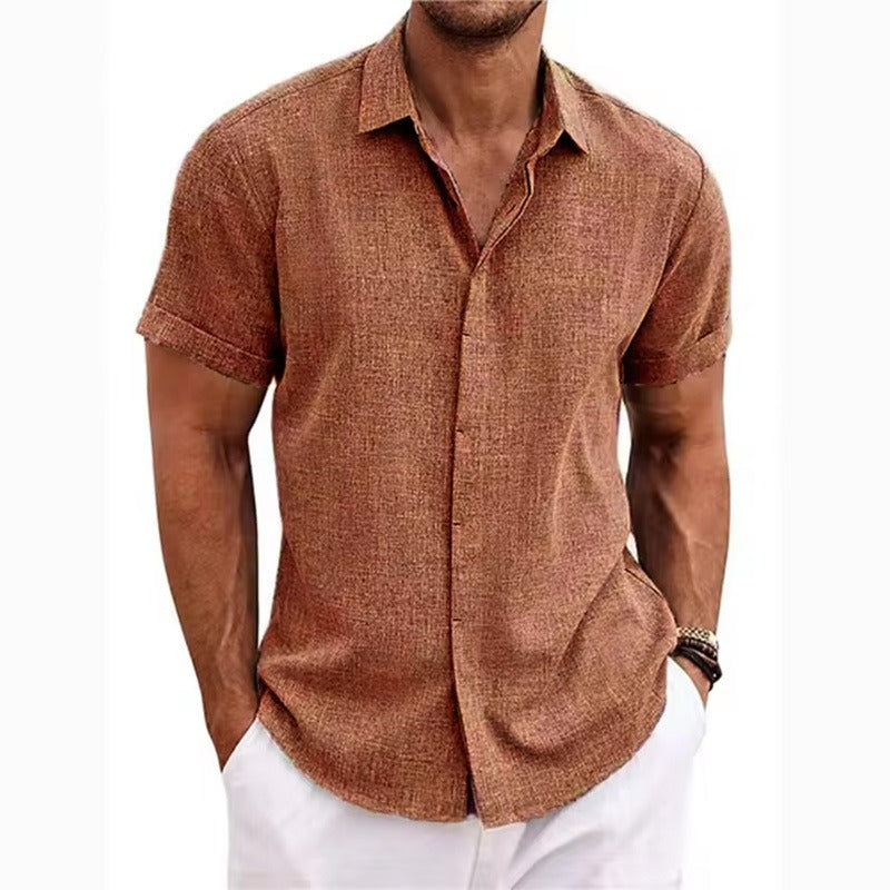 Men's Short-Sleeve Textured Linen Shirt 13