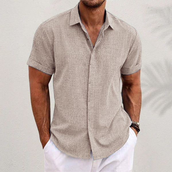 Men's Short-Sleeve Textured Linen Shirt 2