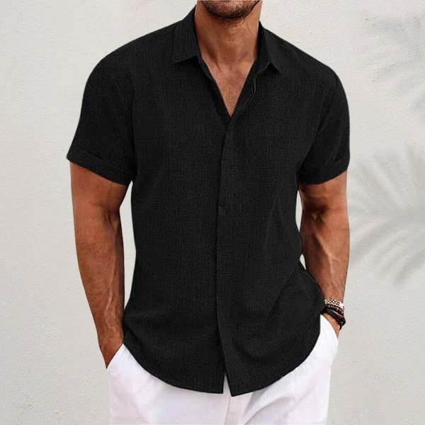 Men's Short-Sleeve Textured Linen Shirt 4