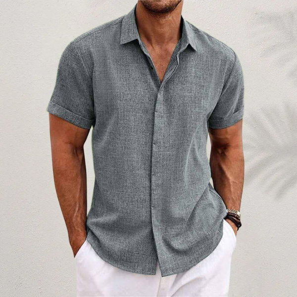 Men's Short-Sleeve Textured Linen Shirt 5