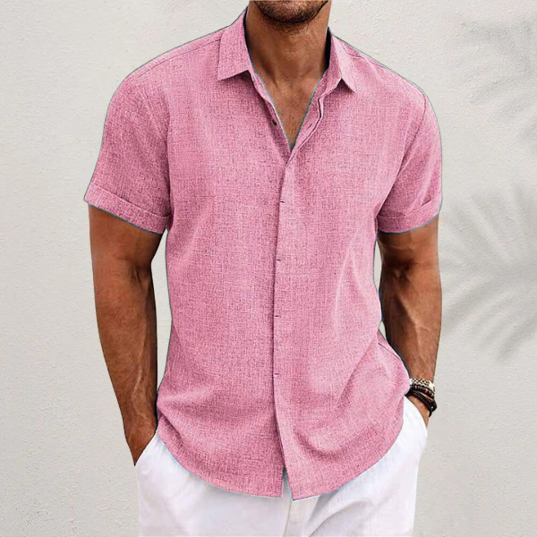 Men's Short-Sleeve Textured Linen Shirt 9