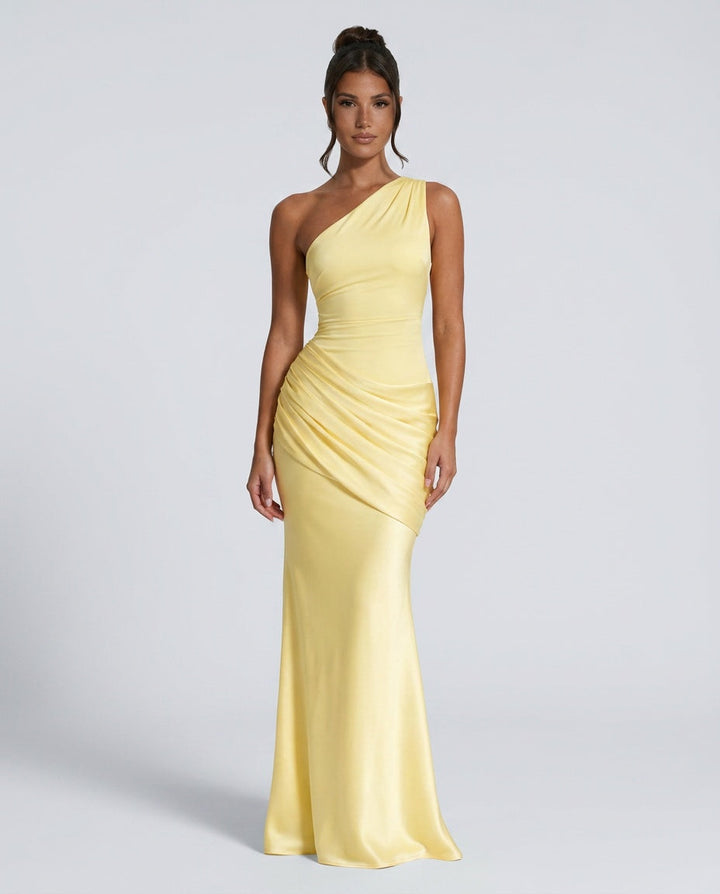 One Shoulder Draped Satin Maxi Dress 5