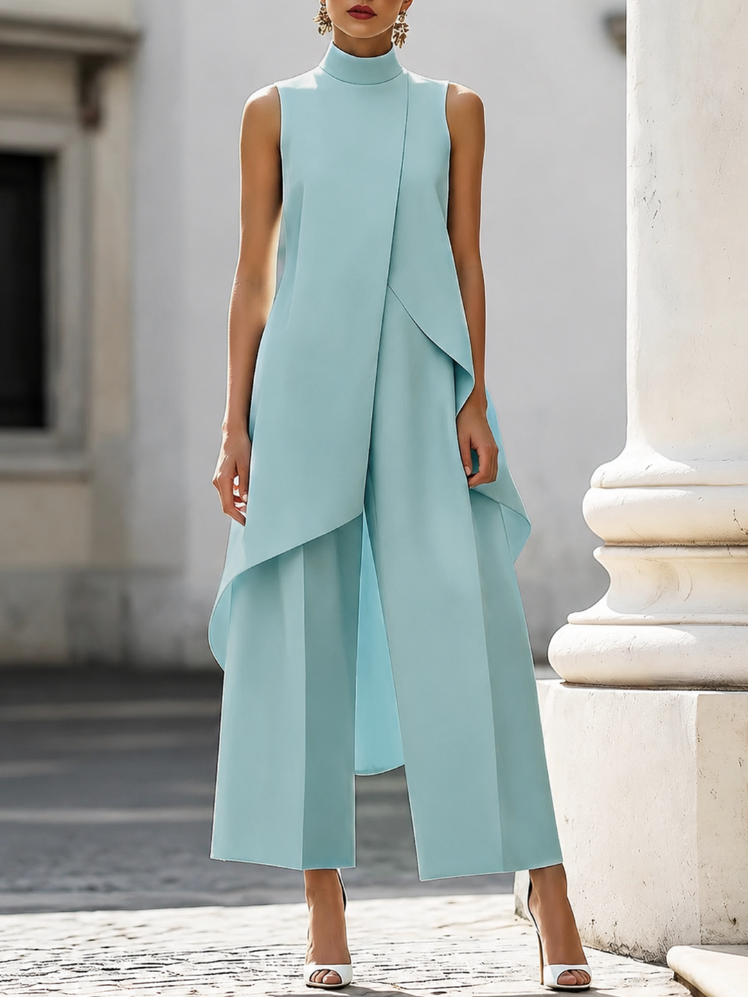 Women's Two-Piece Asymmetric Top and Wide-Leg Pants Set 4