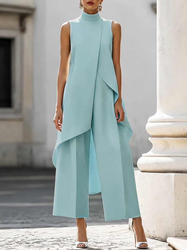 Women's Two-Piece Asymmetric Top and Wide-Leg Pants Set 4