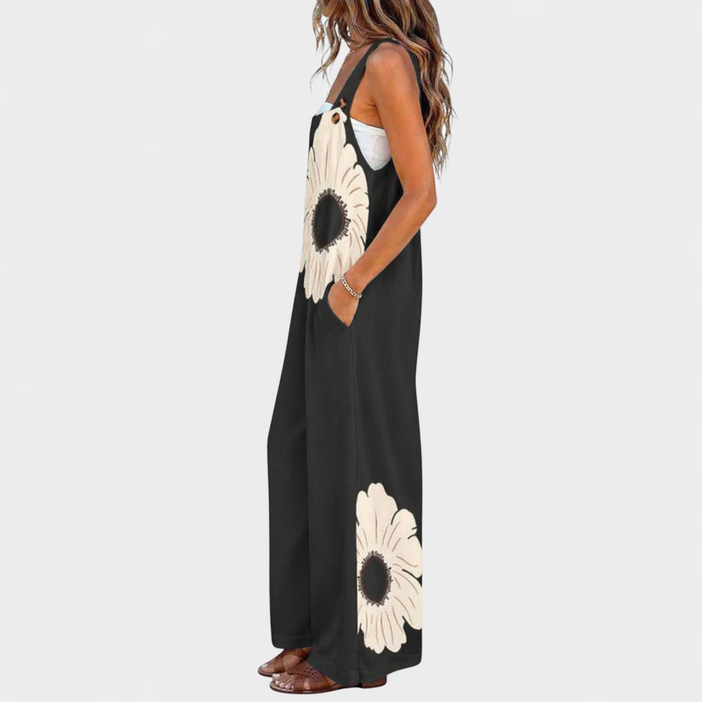 Women's Comfortable Printed Dungarees with Wide Legs 2