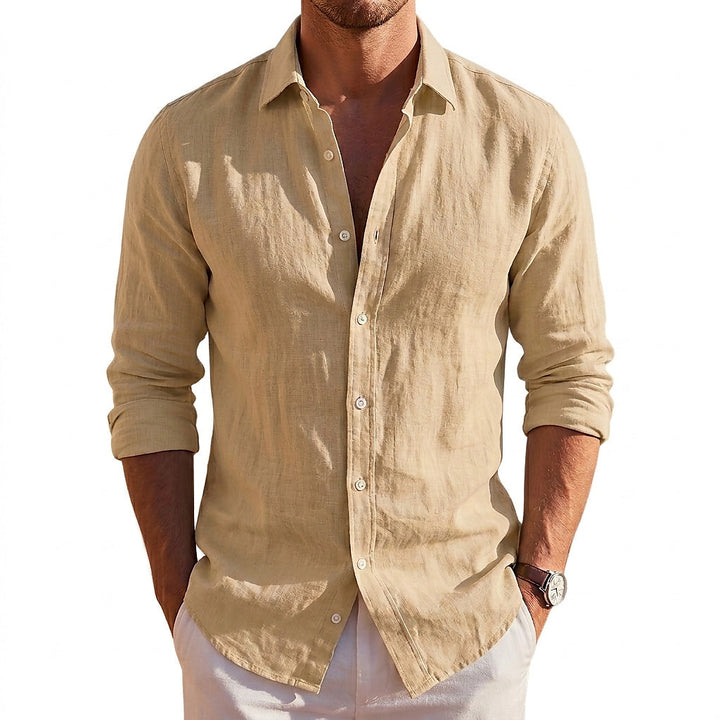 Men's Long-Sleeve Linen Shirt with Button Placket 5