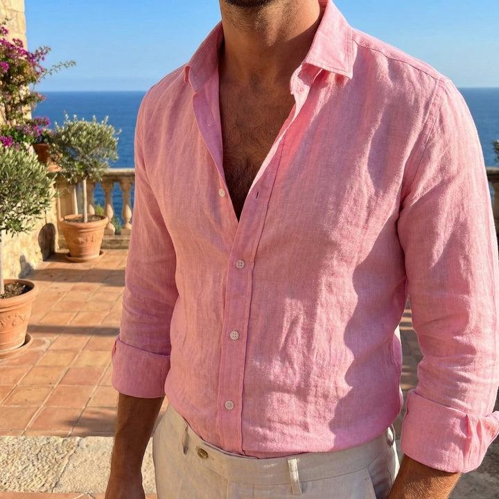 Men's Long-Sleeve Linen Shirt with Button Placket 8
