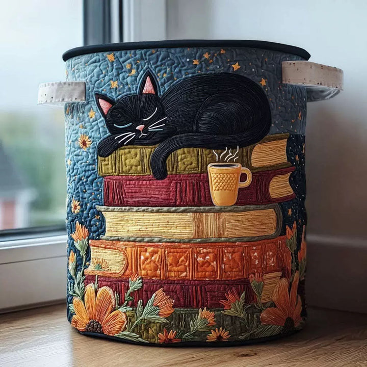 Quilted Cat Library Laundry Basket with Handles, Foldable Hamper in 3 Sizes 1