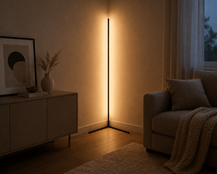 LED Corner Floor Lamp with Remote – Dimmable, Modern Design, Indirect Light 5
