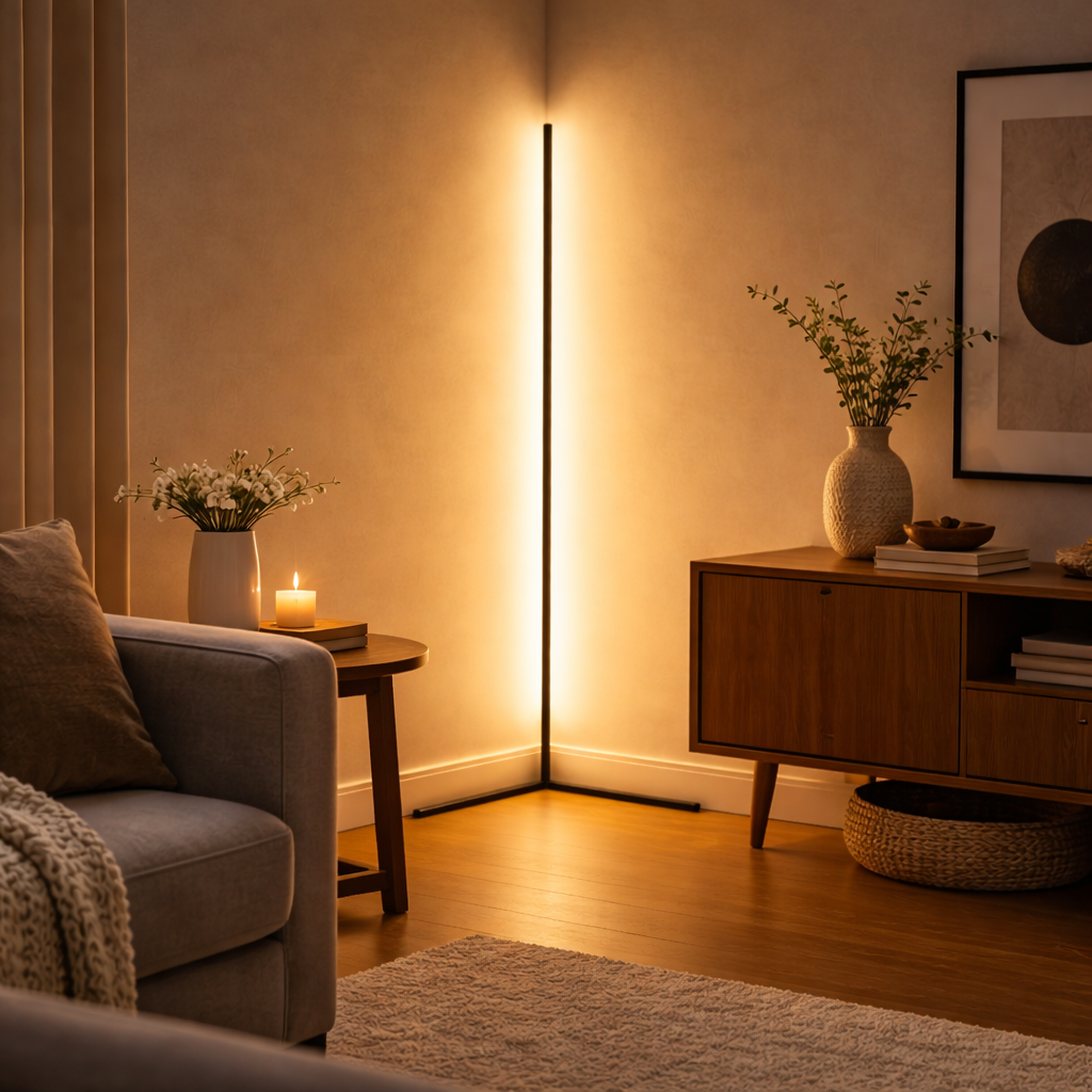 LED Corner Floor Lamp with Remote – Dimmable, Modern Design, Indirect Light 2