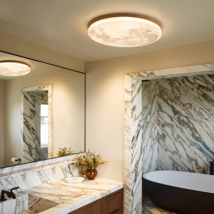 Round Moon Disc LED Ceiling Light, Dimmable, Flush or Hanging Mount 2