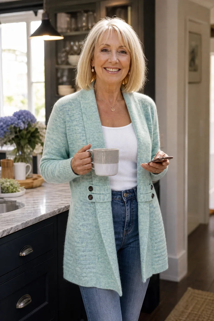 Women's Long Knit Cardigan with Flattering Fit and Shawl Collar 4