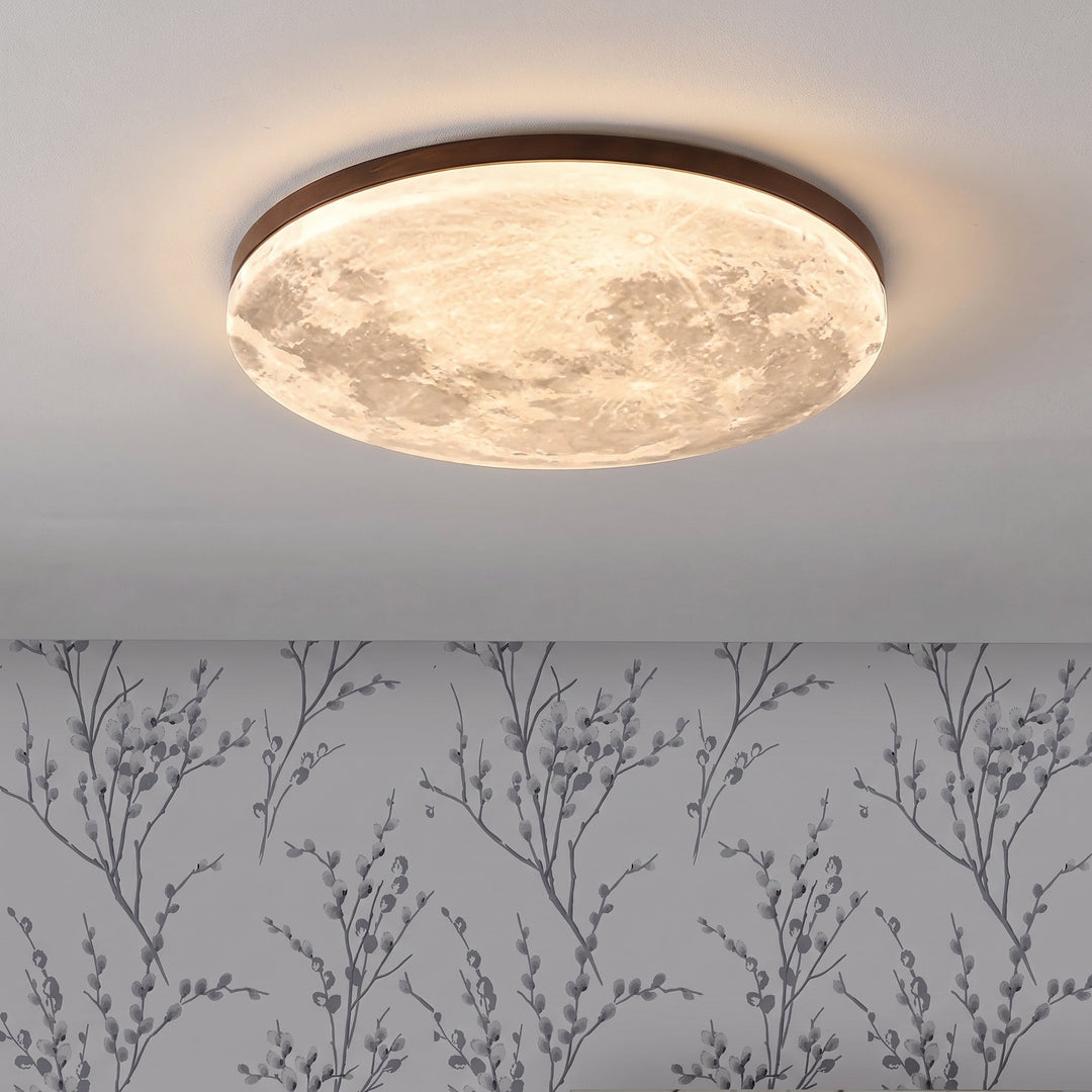 Round Moon Disc LED Ceiling Light, Dimmable, Flush or Hanging Mount 3