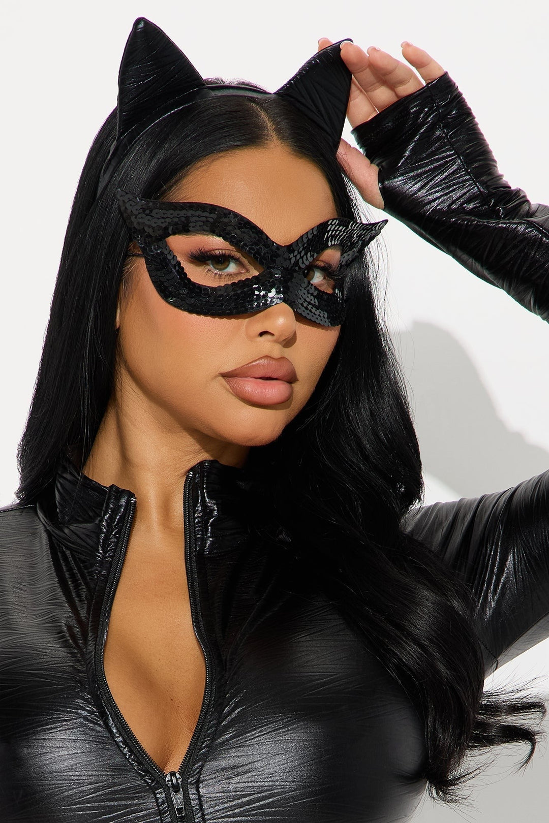 Four-Piece Black Cat Costume Set with Stretch Knit Bodysuit and Matching Accessories 3