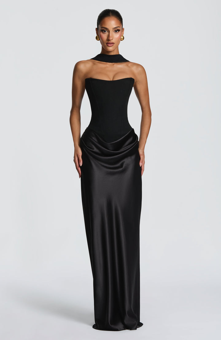 Strapless Corset Maxi Dress with Satin Cowl Skirt 20