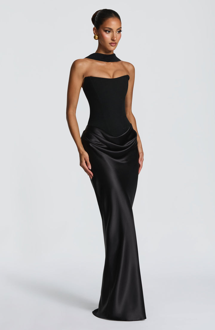 Strapless Corset Maxi Dress with Satin Cowl Skirt 21