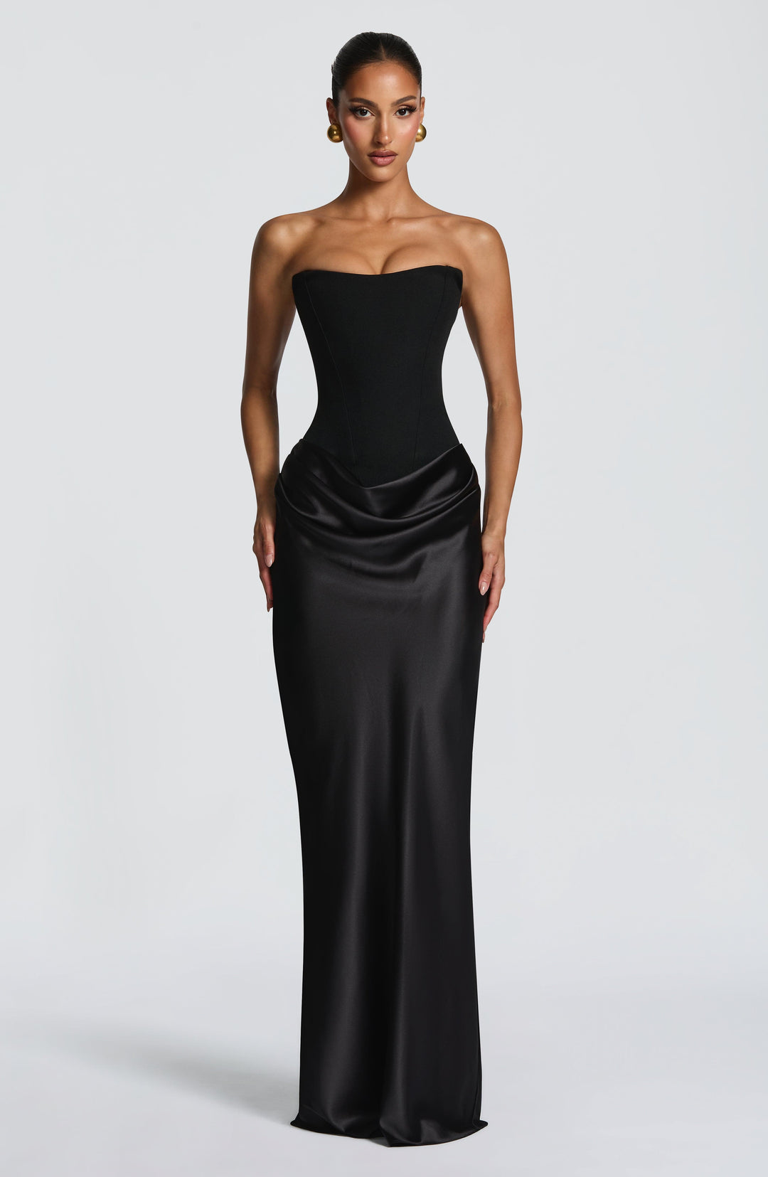 Strapless Corset Maxi Dress with Satin Cowl Skirt 23