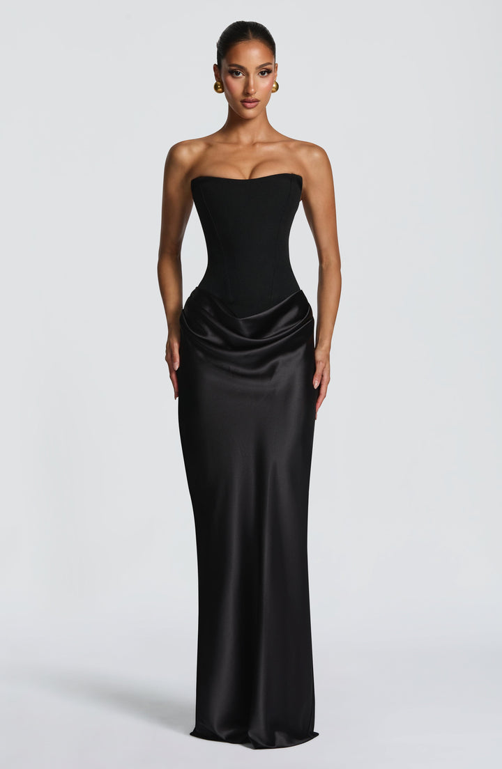 Strapless Corset Maxi Dress with Satin Cowl Skirt 23