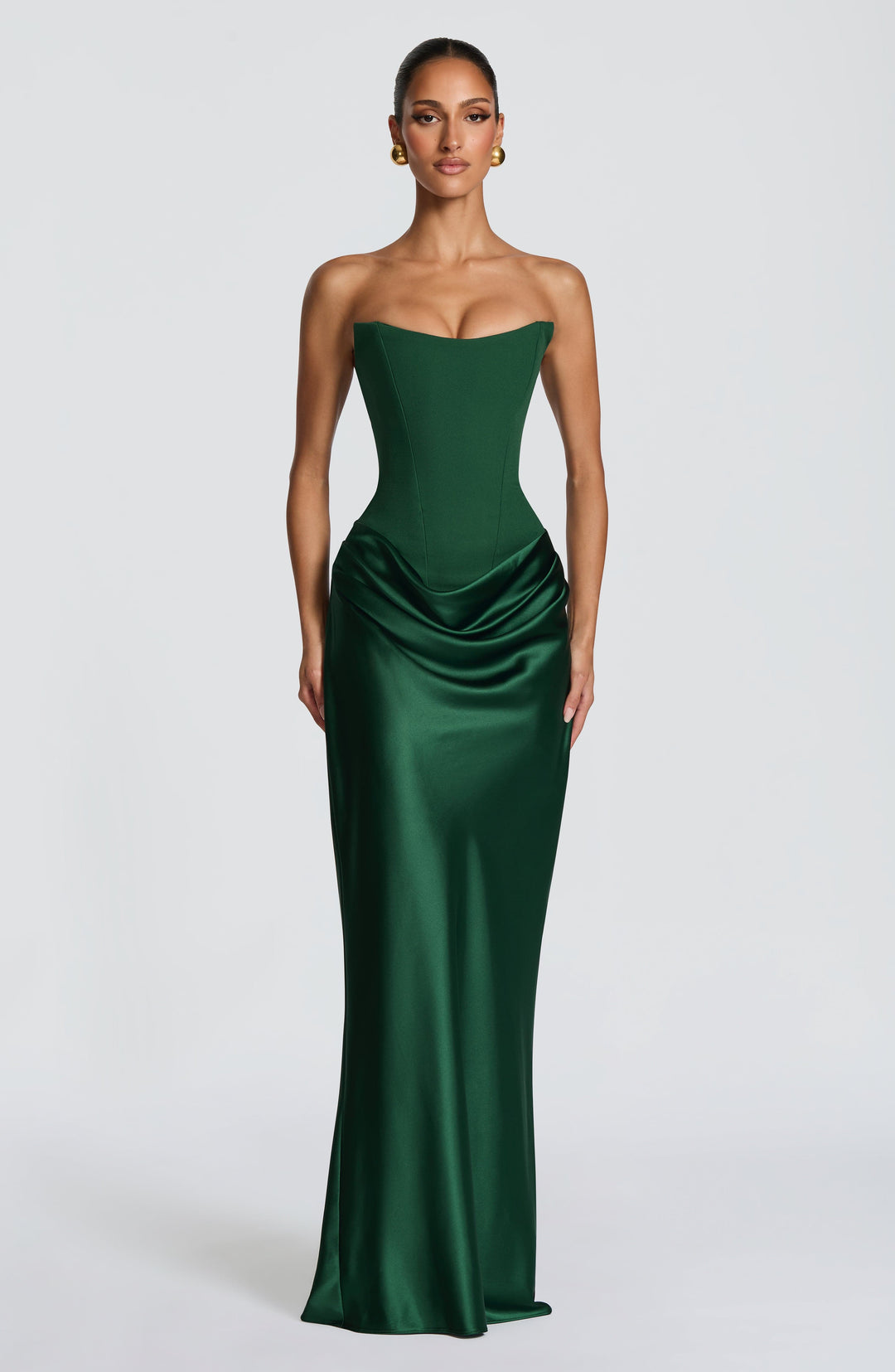 Strapless Corset Maxi Dress with Satin Cowl Skirt 29