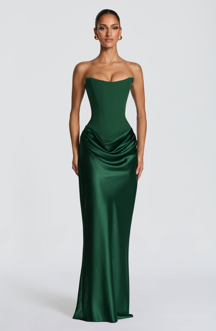 Strapless Corset Maxi Dress with Satin Cowl Skirt 29