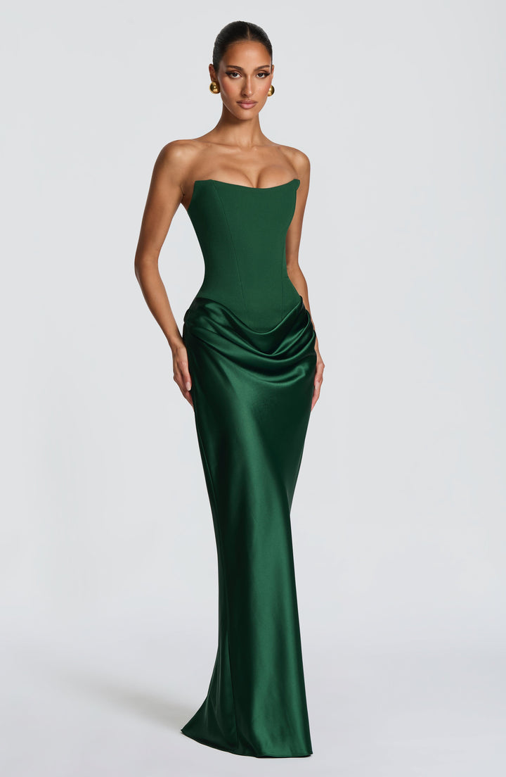 Strapless Corset Maxi Dress with Satin Cowl Skirt 32