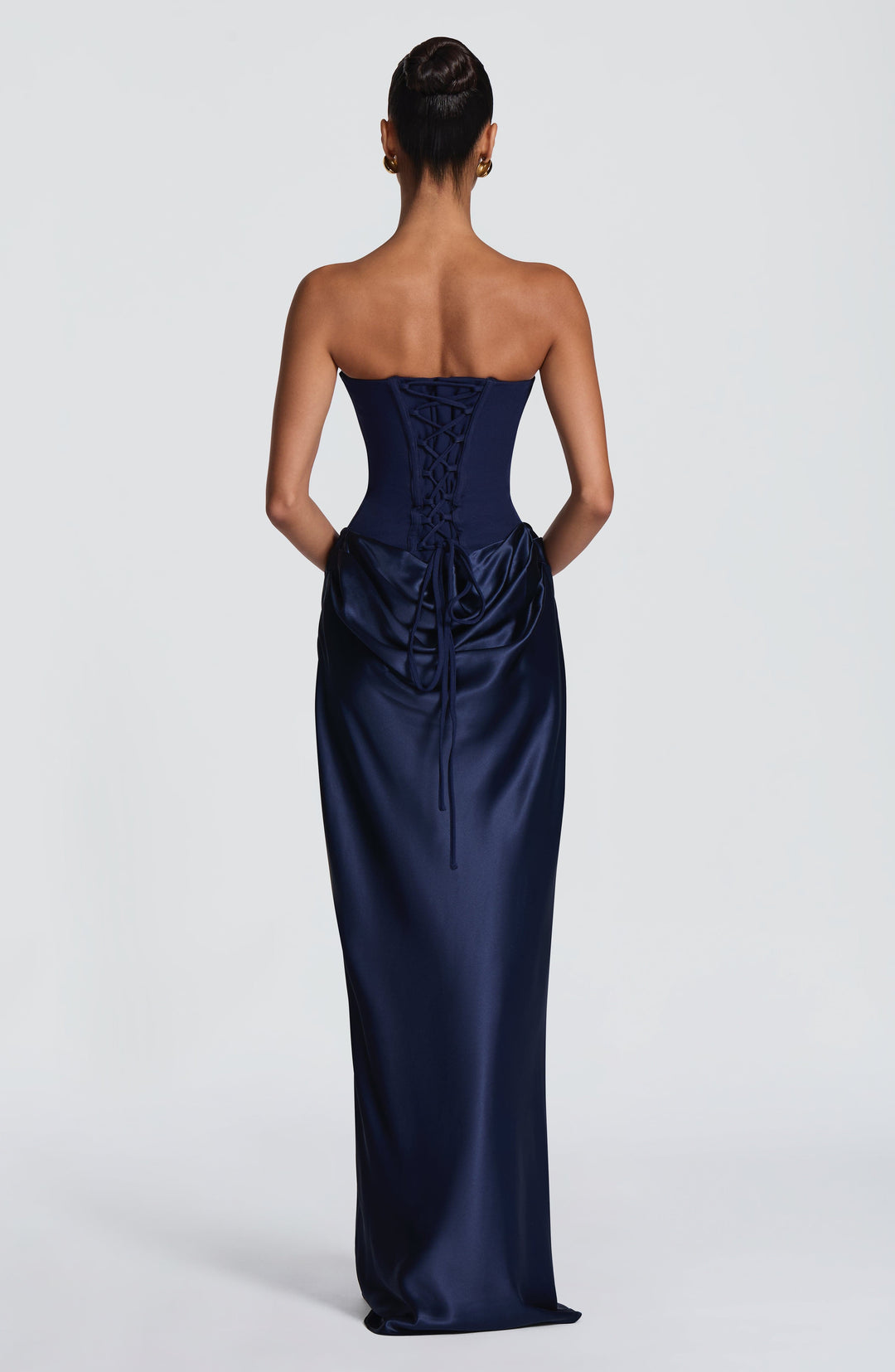 Strapless Corset Maxi Dress with Satin Cowl Skirt 44